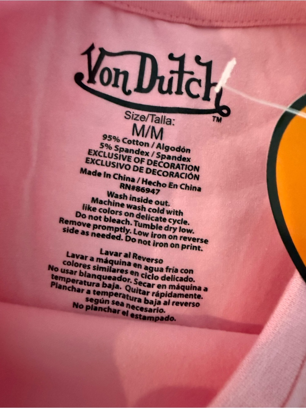 Von Dutch Light Pink Tee BRAND NEW SZ MEDIUM WOMENS BABY TEE - Picture 3 of 3